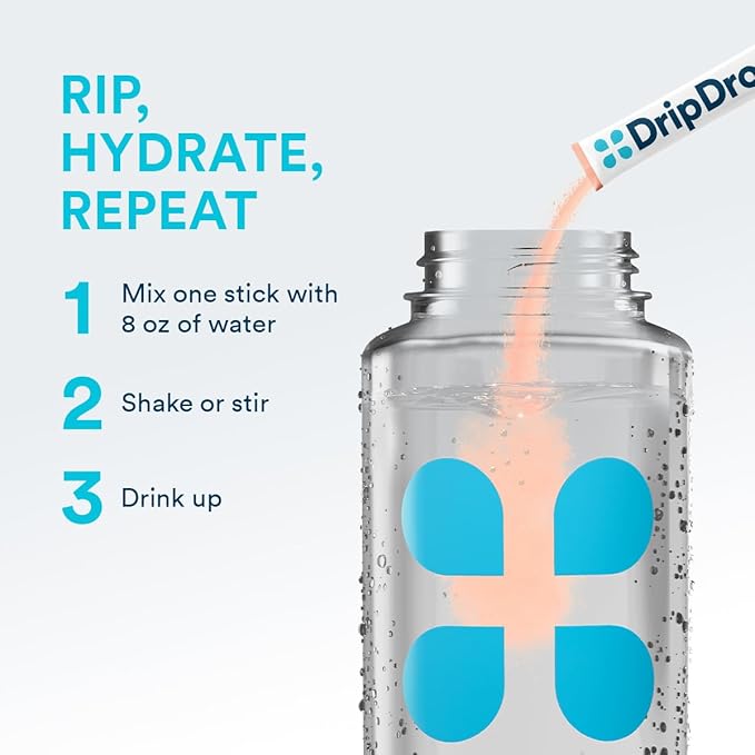 DripDrop Hydration - Zero Sugar Peach - Electrolyte Drink Mix Single Serve Powder Packets | Non-GMO, Gluten Free, Vegan | 32 Sticks