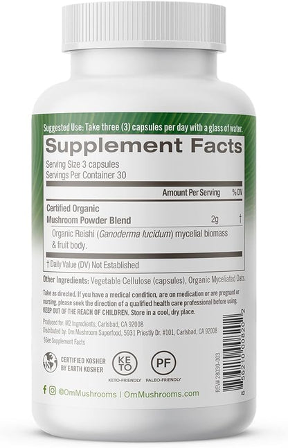 OM Mushroom Superfood Reishi Mushroom Capsules Supplement, Promotes Stress & Immune Support, 90 Count, 30 Days Supply