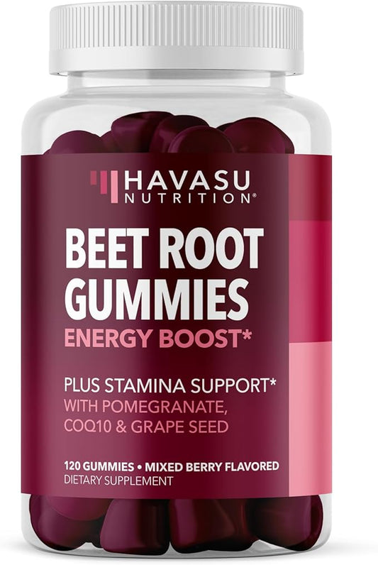 Beet Root Gummies with COQ10 & Pomegranate - Nitric Oxide Supplement for Men and Women - Endurance, Performance, Recovery - Vegan, Non-GMO, Gluten Free - Mixed Berry Flavor, 2 Month Supply
