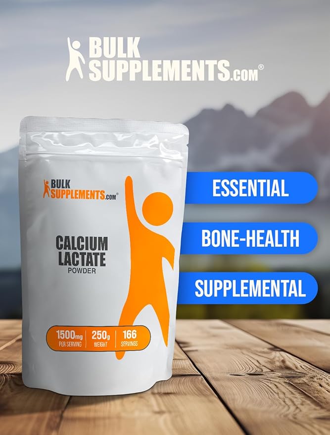 BulkSupplements.com Calcium Lactate Powder - Calcium Supplement, Calcium Lactate Food Grade - Calcium Lactate Supplement, 1500mg per Serving (200mg Calcium), 250g (8.8 oz) (Pack of 1)