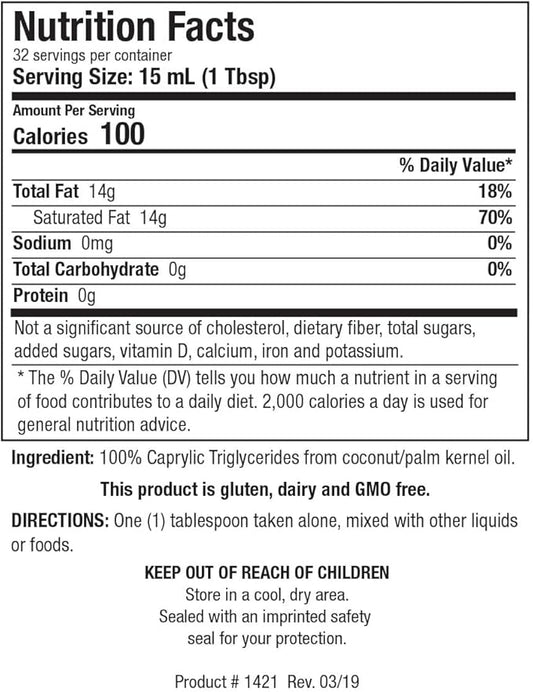 Biotics Research Bio MCT Brain Fuel, Brain Energy, Pure Energy, Medium Chain Triglycerides, MCT, Caprylic Triglyceride 16 Fluid Ounces