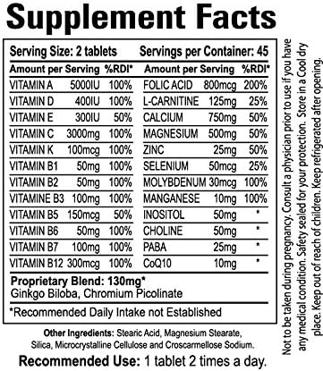 Ultra Woman - Multi-Vitamins 90 Tablets - Premium Performance Formula 100% Natural - Multivitamins for Woman - Dietary Supplement