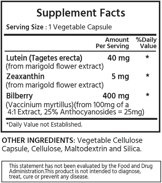 Premium Lutein & Zeaxanthin with Bilberry 60 Vegetable (2 Month