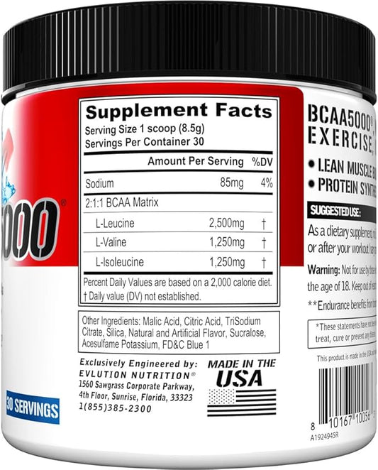 Evlution EVL BCAAs Amino Acids Powder - BCAA Powder Post Workout Recovery Drink and Stim Free Pre Workout Energy Drink Powder - 5g Branched Chain Amino Acids Supplement for Men - Rocket Pop