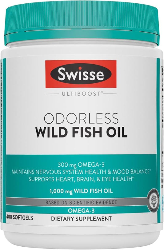 Swisse Omega 3 Fish Oil Supplement 1000mg Omega-3 DHA 400 Softgels