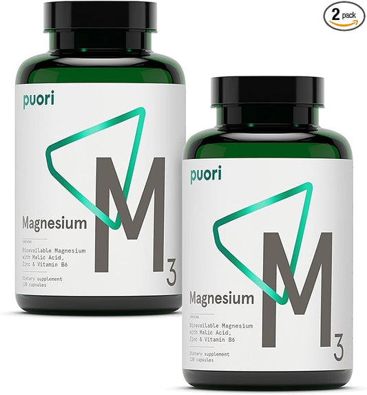 Puori Organic Magnesium Zinc Supplement 300mg - 240 Vegan M3 Complex B6