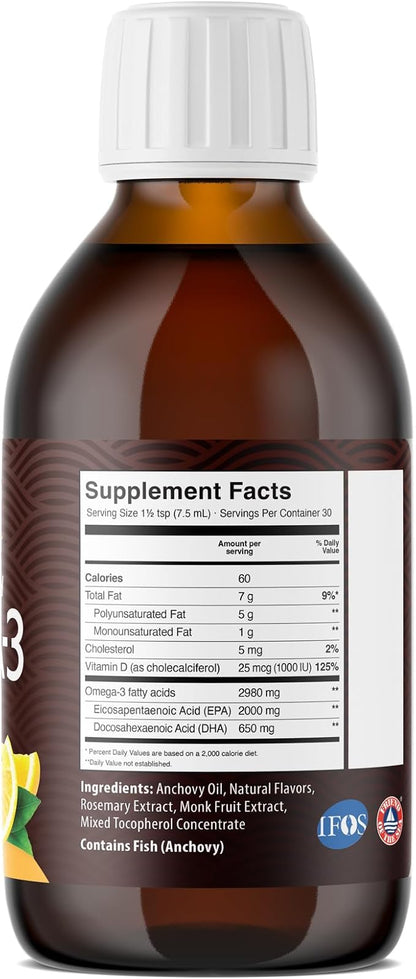 3X Extra Strength EPA Omega-3 Fish 3 Supplements 2980mg Burpless 7.60 Fl
