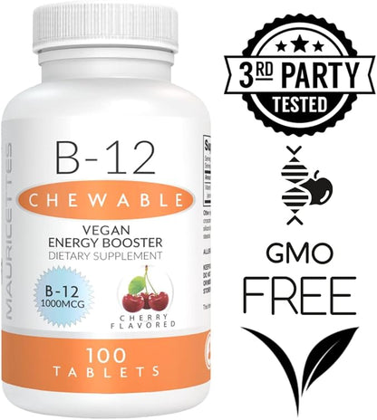 Vitamin B12 Methylcobalamin 1000 mcg Supplement 100 Chewable B-12 Tablets
