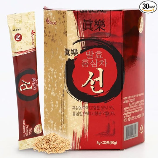 GINLAC Korean Red Ginseng Granuled TEA 30 Sticks (0.1oz X 30 Sachets)