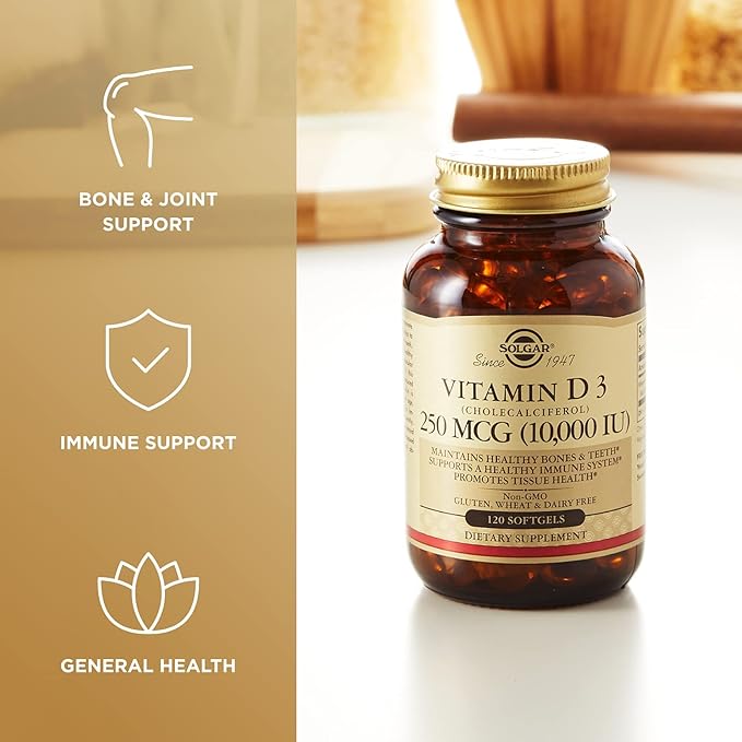 Solgar Vitamin D3 (Cholecalciferol) 250 MCG (10,000 IU), 120 Softgels 120 Servings
