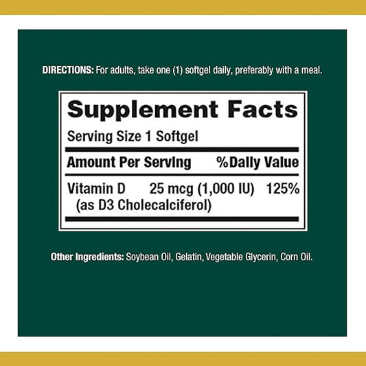Nature's Bounty Vitamin D3, 1000IU, High 120 Softgels, 4