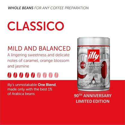 Illy Classico Whole Bean Coffee Medium Roast 90th Anniversay Edition, 8.8 Ounce Can (Pack of 1)
