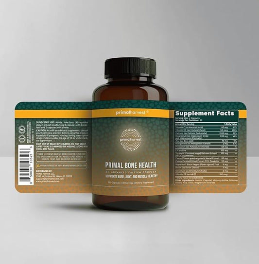 Primal Harvest Calcium Carbonate Bone Health Complex for Men and Women with Calcium, Magnesium, Zinc, Manganese, Potassium, and L-Carnitine