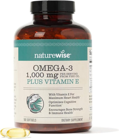 NatureWise High-Potency 1000mg Omega 3 600mg 400mg DHA 180ct & 1000mcg Vitamin B12 150 150 Softgels