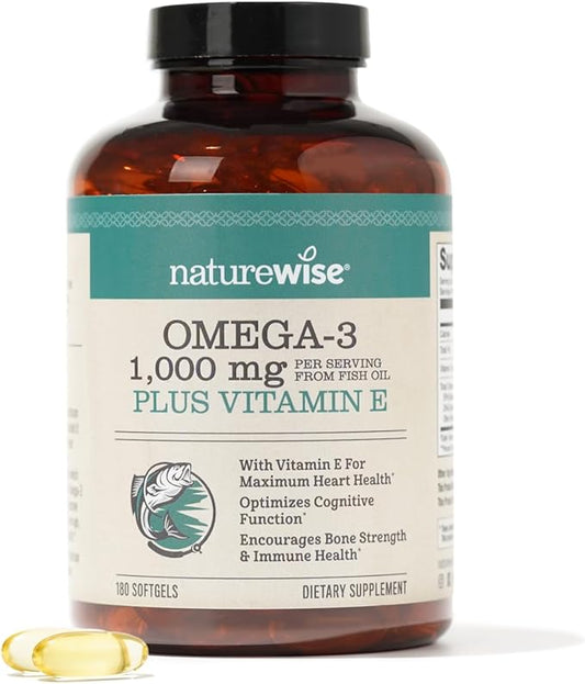 NatureWise High-Potency 1000mg Omega 3 600mg 400mg DHA 180ct & 1000mcg Vitamin B12 150 150 Softgels