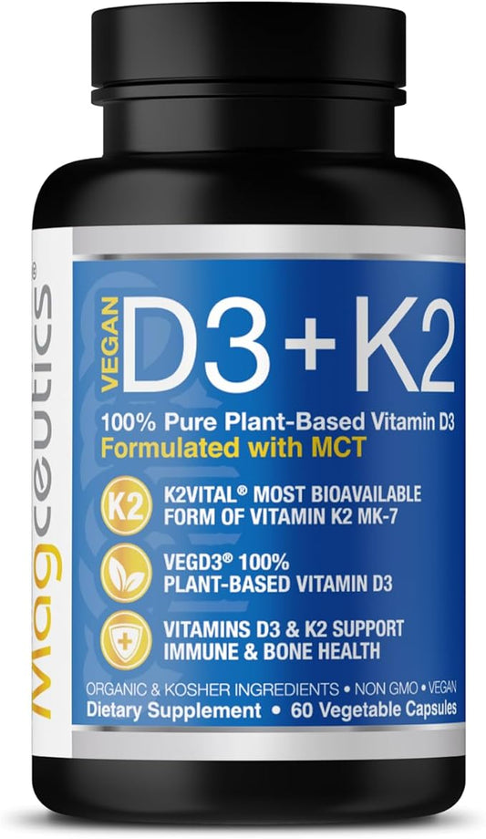 Vitamin D3 K2 with MCT, 5000 D3 & 100 mcg MK7 K2, K2, Support 60 Capsules (60 Days