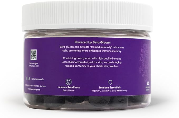 Kids Gummies with Beta Glucan, Elderberry, Vitamin C, D3, Zinc - Non-GMO, Vegan, Sugar Free - Mixed Berry Flavor - 60 Gummies