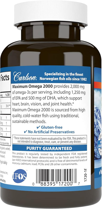 Carlson - Maximum Omega 2000, 2000 Omega-3 Fatty 60 Softgels