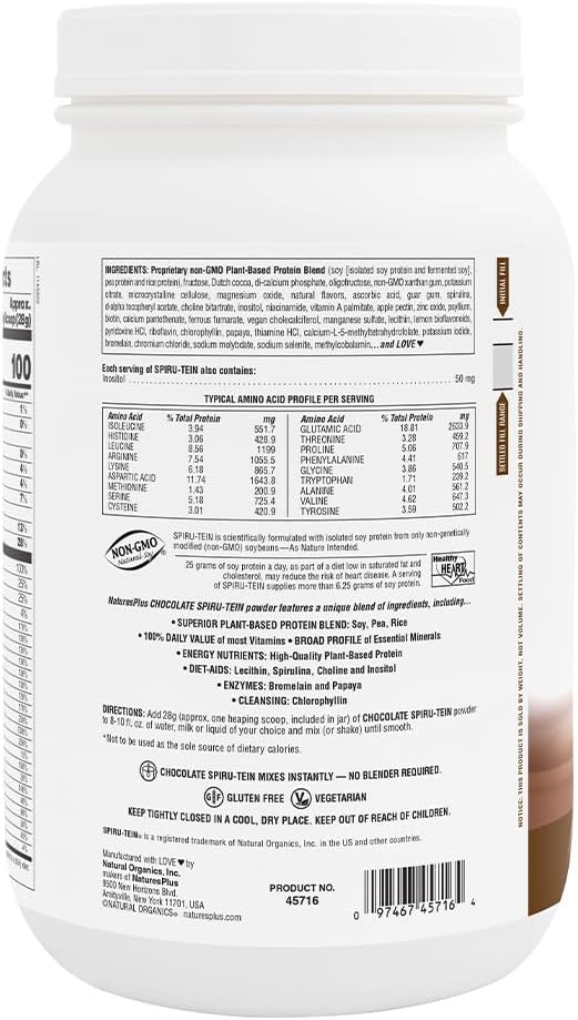 Natures Plus SPIRU-TEIN, Chocolate 3.7 lbs 60 Servings