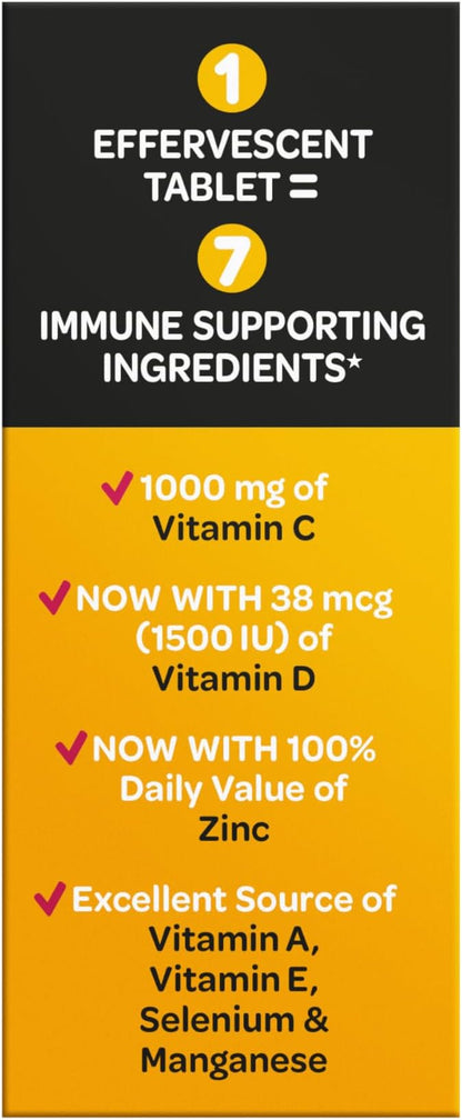 Airborne 1000mg Vitamin C with Vitamin D & Zinc, SUGAR FREE Multivitamin Immune Support Supplement, Antioxidants Vitamins A C & Vitamin E, 30 Effervescent Tablets, Very Berry Flavor
