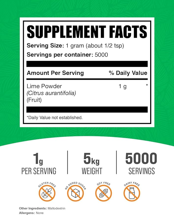 BulkSupplements.com Lime Powder - Yogurt Add in Powder - Smoothie Add in Powder - Fruit Powder - Healthy Skin Supplement (5 Kilograms - 11 lbs)