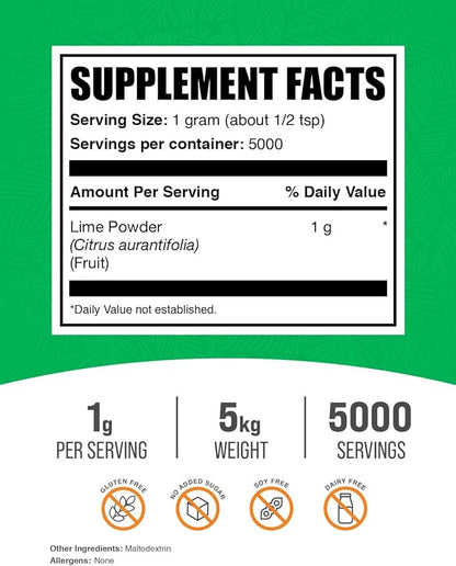 BulkSupplements.com Lime Powder - Yogurt Add in Powder - Smoothie Add in Powder - Fruit Powder - Healthy Skin Supplement (5 Kilograms - 11 lbs)
