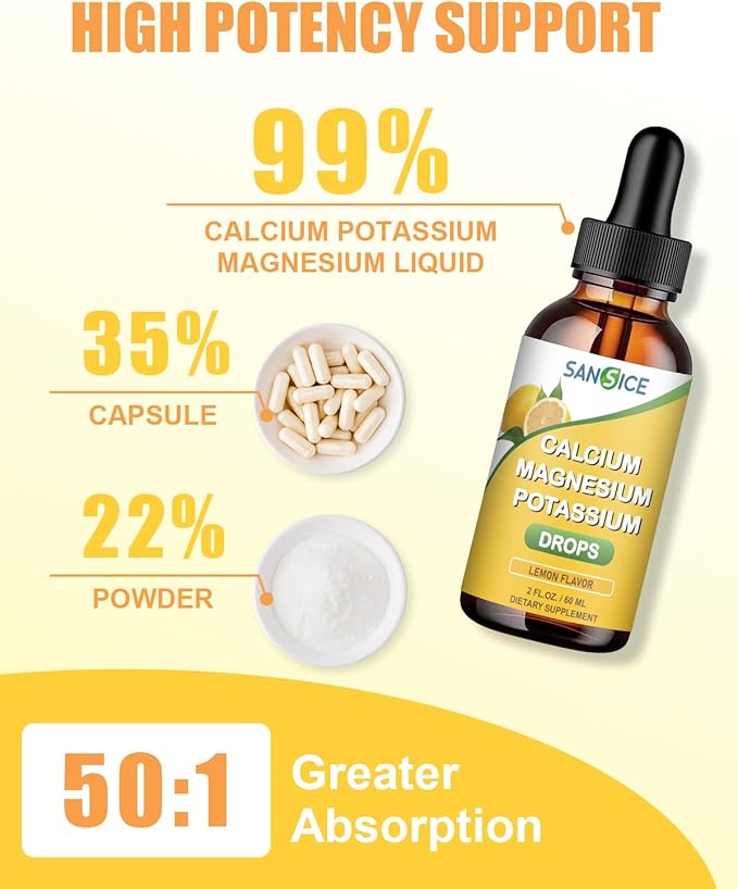 Calcium Magnesium Potassium Supplement Liquid,400mg Magnesium Glycinate,600mg Calcium (60ml/Lemon Flavor)