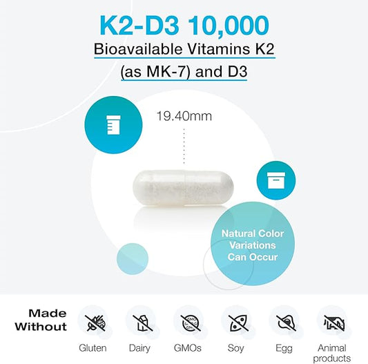 XYMOGEN K2-D3 10000 D3 K2 K2 - 10,000 IU K2 MK-7 MK-7 - (60 Capsules)