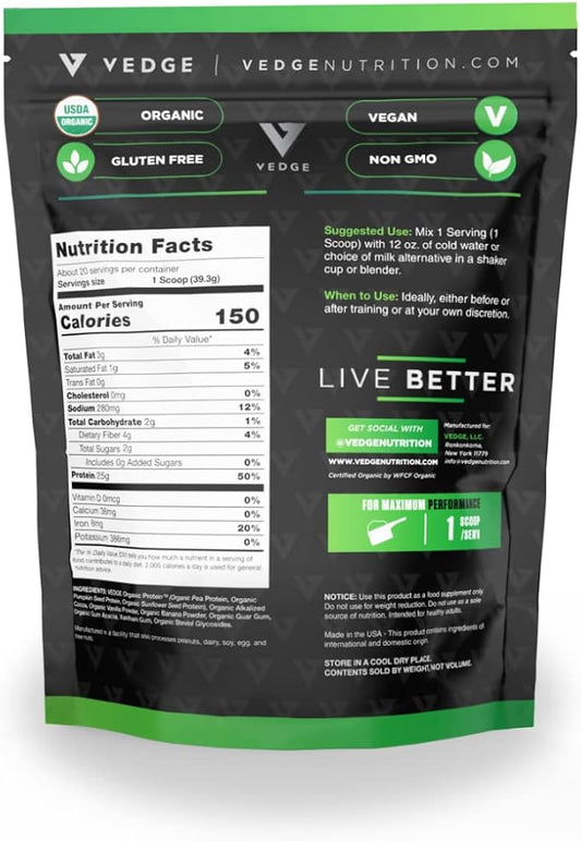 vedge Certified Organic Plant Protein Chocolate (20 Servings)