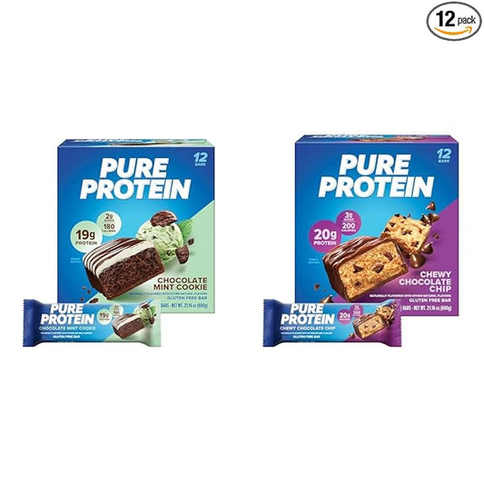 Pure Protein Bars Bundle with Chocolate (19g Protein, 12 Count) (20g Protein, 12 Count)