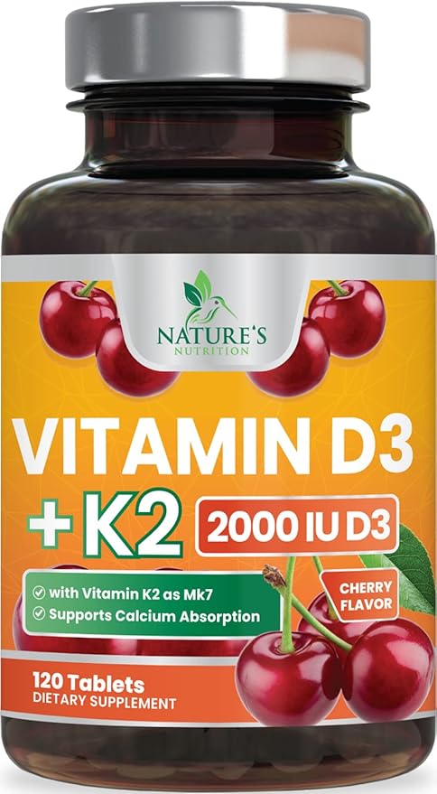 Vitamin D3 K2 as MK-7 2000iu of D3 & 75mcg K2, K2, Vitamin K2 D3 D3 Bone 120 Chewable