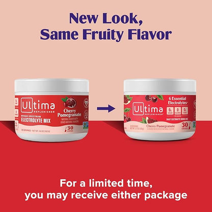 Ultima Replenisher Daily Electrolyte Powder Drink Mix – Cherry Pomegranate, 30 Servings – Hydration Powder with 6 Electrolytes and Trace Minerals – Keto Friendly, Vegan, Non-GMO and Sugar-Free