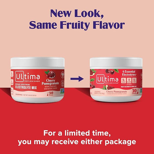Ultima Replenisher Daily Electrolyte Powder Drink Mix – Cherry Pomegranate, 30 Servings – Hydration Powder with 6 Electrolytes and Trace Minerals – Keto Friendly, Vegan, Non-GMO and Sugar-Free