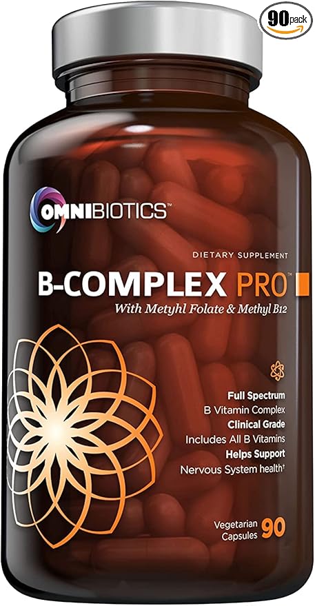 OmniBiotics Vitamin B Complex PRO B12, Methyl (B1, B2, B2, B3, B3, B5, B5, B6, B6, B7, B7, B8, B8, B9, B9, B12) B12) | 90 Vegan