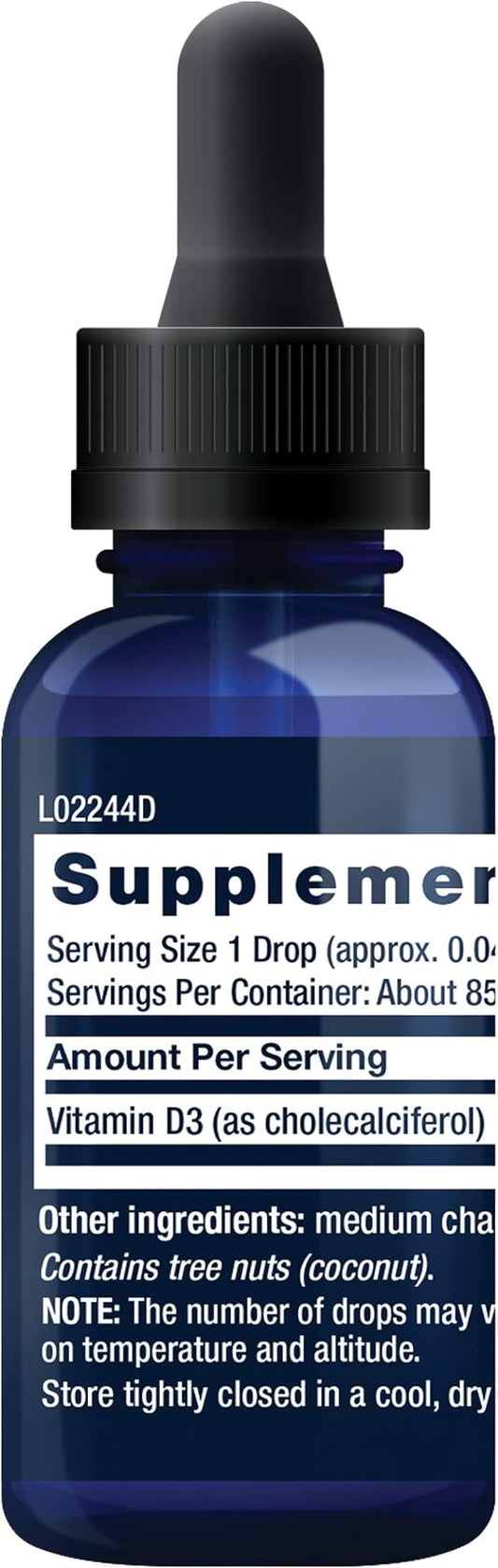 Life Extension Liquid Vitamin D3, 50 mcg (2000 IU), Immune System Support, Bone Health, Whole-Body Health, unflavored, Gluten-Free, Non-GMO, 29.57 ml