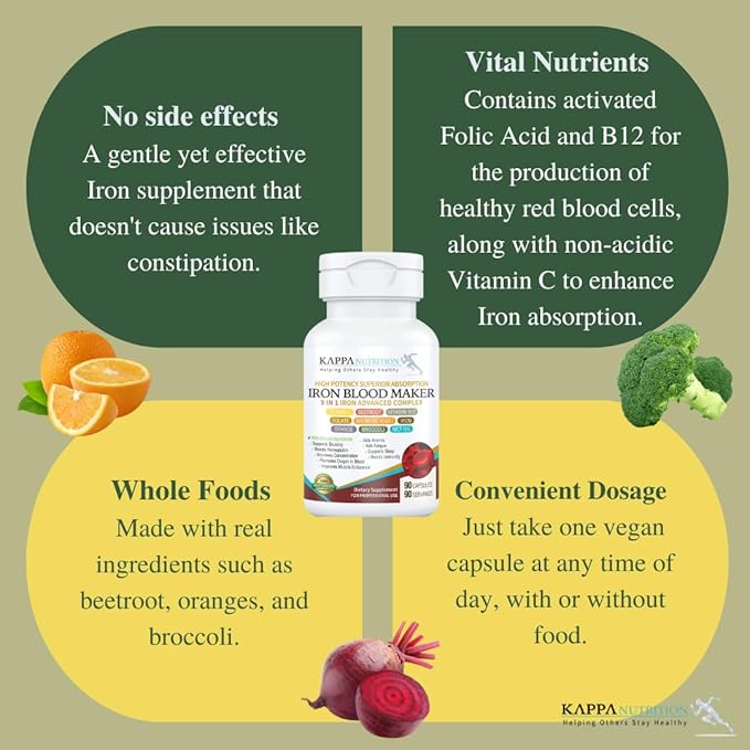 (90 Capsules), Iron 26mg, Vitamin C 150mg, Folate 667mcg DFE, B12, Beetroot, 9 in 1 Advanced