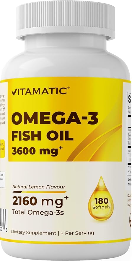 Vitamatic Triple Strength Omega 3 Fish 3600mg Per 2160mg Omega 3 Fatty 1296mg EPA 864mg DHA, 180 Softgels
