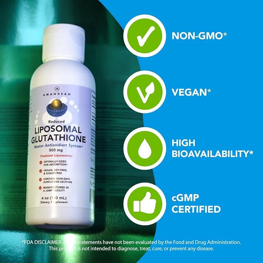 AMANDEAN Liposomal Glutathione Supplement. Liquid Reduced 500mg. Immune