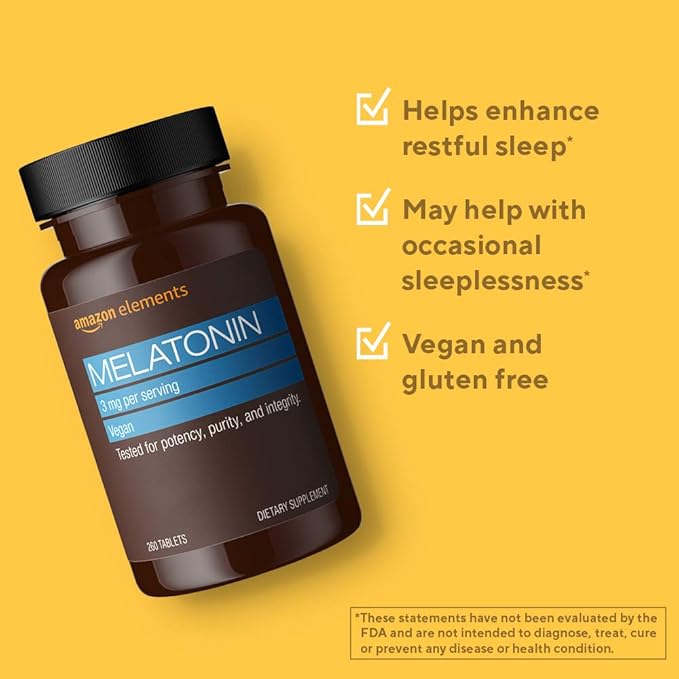 Amazon Elements Melatonin 3mg, Helps 260 Tablets, 8 month