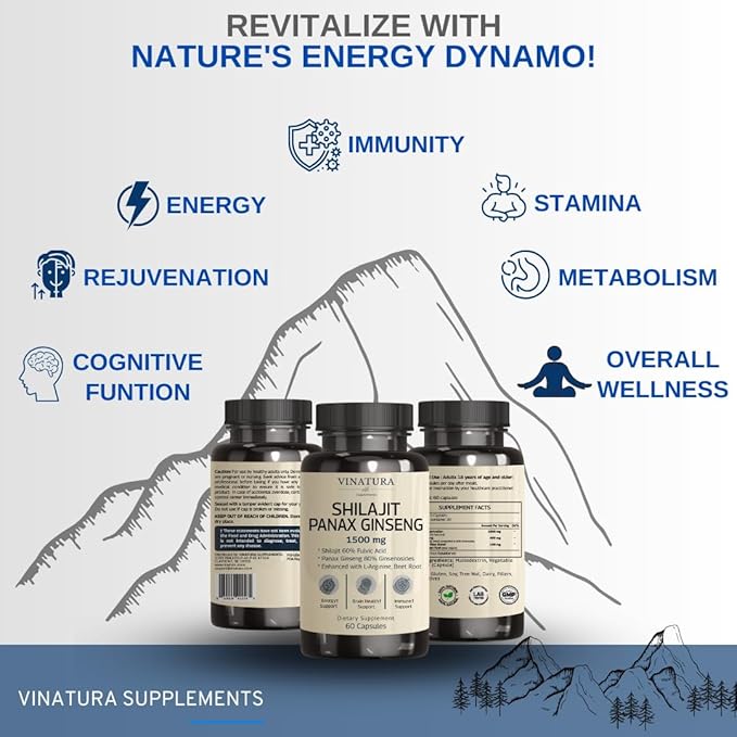 Shilajit Pure Himalayan Capsules (60% Fulvic Acid) 1500mg with