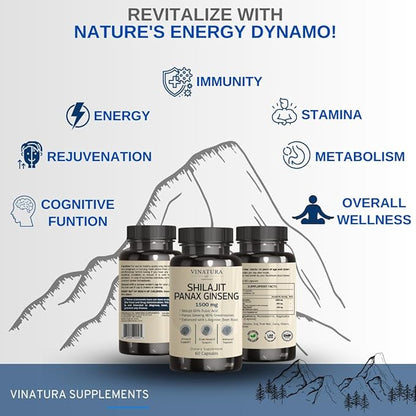 Shilajit Pure Himalayan Capsules (60% Fulvic Acid) 1500mg with