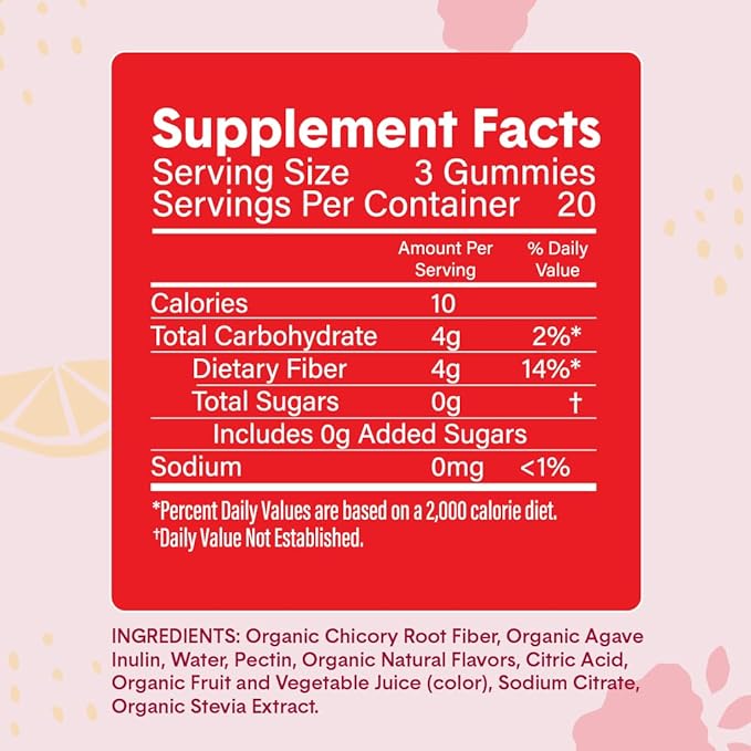 Bellway Super Fiber Gummies for Adults (3 Pack) - Sugar Free Organic Fiber Supplement Gummies with 4g of Fiber per Serving - Prebiotic Chicory Root Fiber for Gut Health, Raspberry Lemon, 180 Count