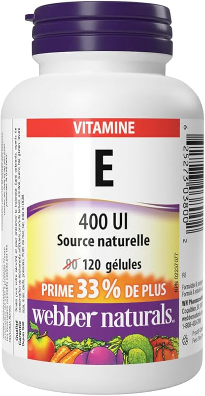 Webber Naturals Vitamin E Natural Source 400 IU-120 IU-120 Softgels