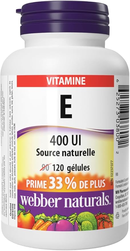 Webber Naturals Vitamin E Natural Source 400 IU-120 IU-120 Softgels