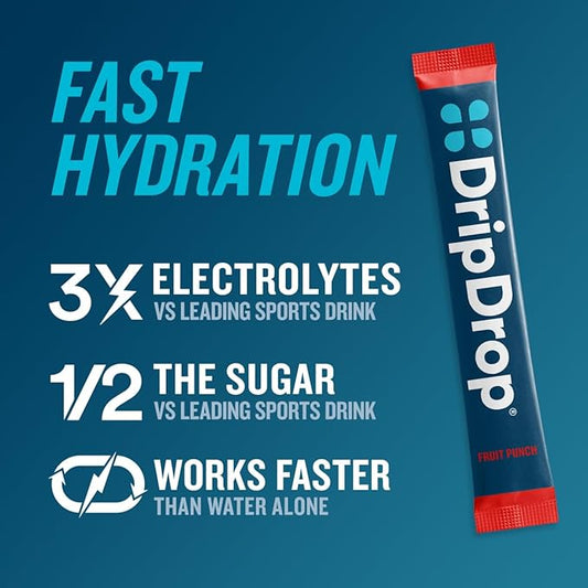 DripDrop Hydration - Fruit Punch - Electrolyte Drink Mix Single Serve Hydration Powder Packets | Non-GMO, Gluten Free, Vegan | 32 Sticks