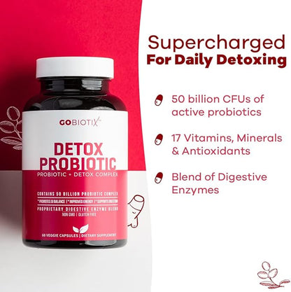 GOBIOTIX Detox Probiotic Supplement with Digestive 50 Billion 60 Capsules