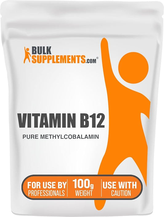 BulkSupplements.com Pure Vitamin B12 Methylcobalamin Powder - Vitamin B12 Supplements, Essential B Vitamin - Pure Product, Multiple Servings, 100g (3.5 oz) (Pack of 1)