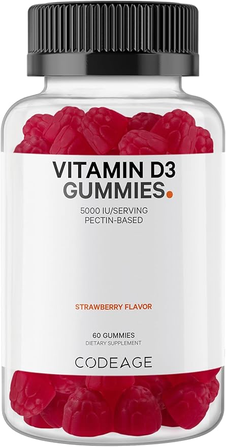 Codeage Vitamin D3 Gummy Vitamins, Vitamin D3 5000 5000 IU 125 mcg, 60 Count