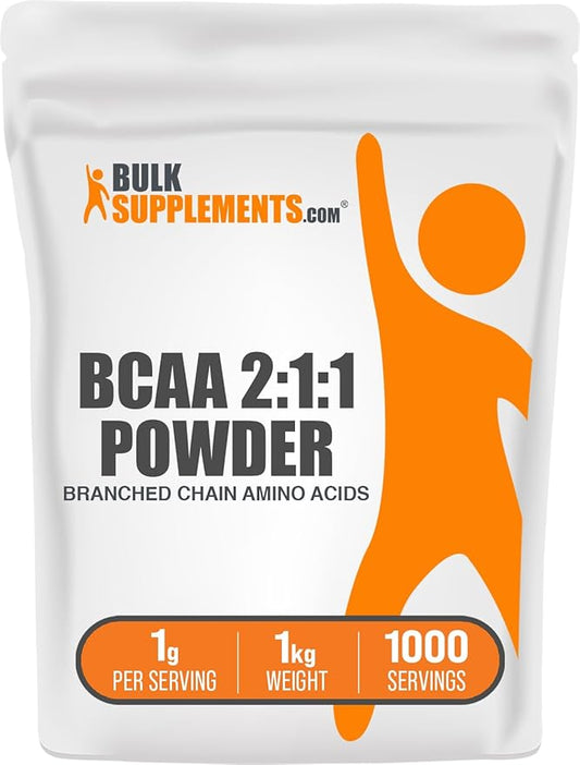 BulkSupplements.com BCAA 2:1:1 Powder - Branched Chain Amino Acids, BCAA Supplement, BCAAs Amino Acids Powder - Unflavored & Gluten Free, 1000mg per Serving, 1kg (2.2 lbs) (Pack of 1)