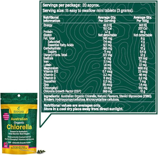 Organic Chlorella Mini Tablets, Australian (300, Mixed